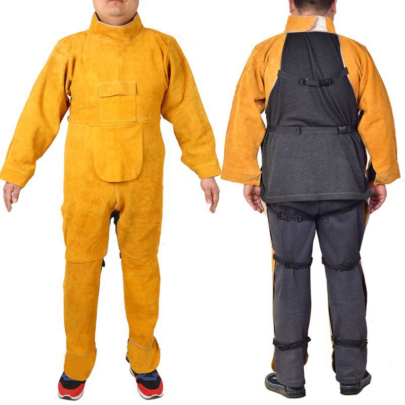 Leather Work Overalls - Long Sleeve Welding Clothing Cowhide Leather